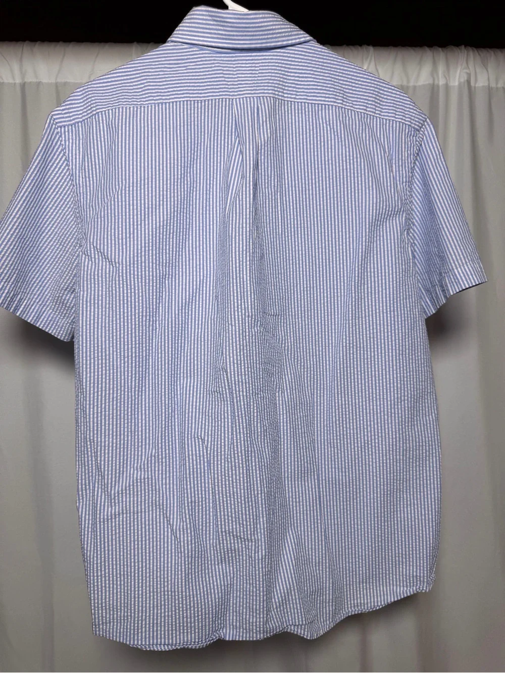 Polo Ralph Lauren Shirt Men Large Blue Untucked Fit Seersucker Short Sleeve